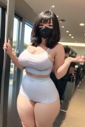 ai_generated asian asian_female black_hair black_mask breasts eyeliner female female_only instagram internet_celebrity kitsunee.__ large_breasts mask masked masked_female real_person thick_thighs tiktok underwear youtube