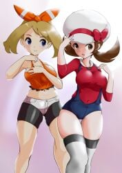 breasts duo female female_only huge_breasts human human_only lyra_(pokemon) may_(pokemon) may_(pokemon_oras) microsd_(artist) nintendo plump pokemon pokemon_hgss pokemon_oras