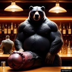 ai_generated bar bear beareast5 beareast_(artist) belly dick drink_on_table equine_penis furry_male horse_cock horse_penis indoors large_belly large_male large_penis male male_in_background older_male pecs pornpen.ai room veiny_penis