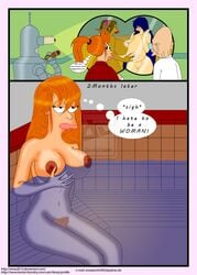 1girls amaz bender_bending_rodriguez bimbo breasts comic female futurama hubert_j_farnsworth human labarbara_conrad lipstick male philip_j_fry robot rule_63 turanga_leela unshaved_pussy