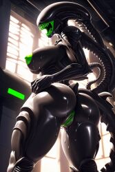 1girls ai_generated alien alien_(franchise) alien_girl back_view big_breasts green_nipples green_pussy green_teeth green_tongue naked naked_female nipples roger1011 wet_pussy xenomorph