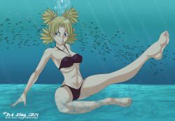 1girls 5_toes barefoot bikini blonde_hair blue_eyes dastigy feet female female_only female_solo naruto naruto_(series) soles solo solo_female solo_only temari toes underwater