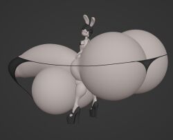 3d_(artwork) anthro ass ass_bigger_than_head ass_bigger_than_torso ass_built_separately ass_cleavage balls big_balls big_butt big_penis bikini bikini_top black_bra black_clothing black_hair black_underwear bra butt_crack clothed clothing crossdressing curvy_figure cyanu digital_media_(artwork) footwear fur genitals girly grey_background grey_body grey_fur hair half-closed_eyes high_heels huge_balls huge_butt huge_cock hyper hyper_balls hyper_butt hyper_genitalia hyper_penis lagomorph leporid looking_at_viewer looking_back looking_back_at_viewer luke_(cyanu) male mammal narrowed_eyes penis platform_heels rabbit simple_background solo swimwear thick_thighs thong underwear useless_clothing wide_hips