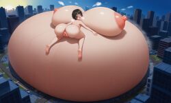 ai_generated aroused barefoot city colossal_belly colossal_breasts destroyed_building fat_mons giantess giantess_growth gigantic_breasts high-angle_view hololive hyper_belly hyper_pregnancy immobile in_heat innie_pussy lying_on_belly macro naughty_smile oozora_subaru orgasm pregnant pussy self_lying soles stable_diffusion swollen_pussy thick_thighs toes tongue_out virtual_youtuber wide_hips