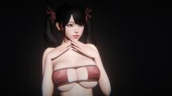 3d asian asian_female bikini black_hair busty cleavage cute cute_face female female_only huge_breasts ling_xiaoyu looking_at_viewer revealing_swimsuit tekken twintails underboob unknown_artist