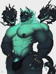 animal_humanoid anthro bulge canid canid_demon canid_humanoid canine canine_humanoid cerberus cerberus_(fortnite) chains collar cwaffle demon dog_humanoid epic_games european_mythology fortnite fur furry greek_mythology green_body green_penis green_skin hellhound hi_res humanoid male male_nipples male_only mammal mammal_humanoid multi_head muscular muscular_anthro muscular_male mythological_canine mythological_creature mythology nipples pecs solo