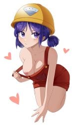 black_hair brawl_stars helmet jacky_(brawl_stars) medium_breasts nipples one_breast_out orexovayapasta_(artist) overalls