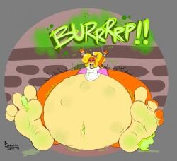 bandicoot belch belching belly_bump belly_button burp burping chained_to_wall chained_wrists coco_bandicoot crash_(series) female foot_fetish heavy_bottom hiccuping huge_feet hyper_belly pear_shaped slime slime_monster slug smappa soles source_deleted stuffed_belly toes