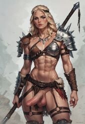 1futa ai_generated balls breasts dickgirl futa_only futadiffusion futanari knight muscular_futanari nature nsfw outdoors penis perfect_body ready_to_fuck solo warrior