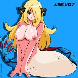 1girls big_breasts cynthia_(pokemon) female mermaid mermaid_transformation milotic png pokemon