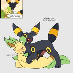 anthro black_(eeveelution_squad) eeveelution_squad leaf_(eeveelution_squad) leafeon leafy_green_ nintendo pokemon pokemon_(species) umbreon