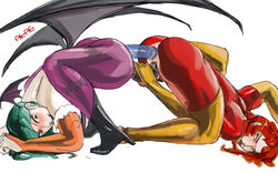 2girls aka6 anal anus ass clothed clothed_sex clothing crossover dark_phoenix darkstalkers dildo double_dildo eastern_and_western_character female female_only jean_grey marvel marvel_comics marvel_vs._capcom marvel_vs._capcom_3 morrigan_aensland multiple_girls phoenix_(x-men) pubic_hair pussy sex sex_toy succubus vaginal_penetration x-men yuri