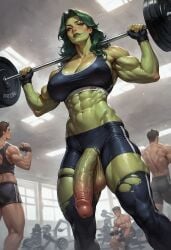 1futa ai_generated balls breasts dickgirl flaccid futa_only futadiffusion futanari gym marvel nsfw penis perfect_body ready_to_fuck she-hulk solo workout