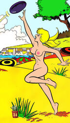 archie_comics beach betty_and_veronica betty_cooper blonde_hair cactus34 casual female female_only frisbee human nude nudist pale_skin public solo tagme