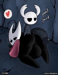 2020 anthro arthropod ass big_butt big_penis black_body black_eyes cape clothed clothing detailed_background duo female garabatoz genitals grey_clothing heart_symbol hollow_knight hornet_(hollow_knight) huge_cock humanoid_genitalia humanoid_penis incest_(lore) insects looking_back looking_pleasured male male/female penis pregnant pregnant_female protagonist_(hollow_knight) pussy red_cape red_clothing speech_bubble team_cherry text thick_thighs wide_hips