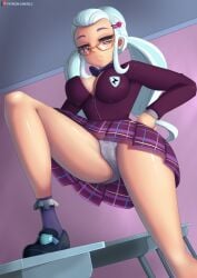 1girls cameltoe crystal_prep_academy_student equestria_girls female female_only flashing friendship_is_magic glasses hasbro leg_lift leg_up lifting_skirt long_legs my_little_pony panties plaid_skirt pleated_skirt school_uniform shoes skinny skinny_girl skirt socks solo solo_female sugarcoat thighs tied_hair upskirt zelc-face