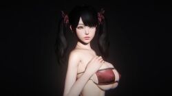 3d asian asian_female bikini black_hair busty cleavage cute cute_face female female_only huge_breasts ling_xiaoyu looking_at_viewer revealing_swimsuit side_view sideboob tekken twintails underboob unknown_artist