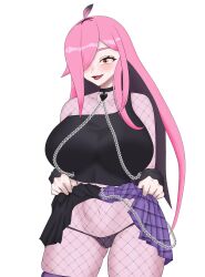 artist_request big_breasts breasts_bigger_than_head chains choker curvy fishnet_pantyhose fishnets goth goth_girl hair_over_one_eye huge_breasts indie_virtual_youtuber latam_virtual_youtuber light_skin long_hair neneefthy pink_hair showing_panties skirt smile thong virtual_youtuber vtuber vtuberfanart yellow_eyes