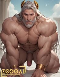 1boy 2024 ai_generated balls bara barazoku beard big_balls big_penis completely_nude completely_nude_male daddy god grey_hair looking_at_viewer male male_nipples male_only male_pubic_hair manly mature_male muscular_male nipples nude old_man older_male penis zeus zodoai