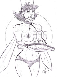 1girls 2012 avengers ball_gag big_breasts bondage breasts champagne_glass disney female female_only femsub janet_van_dyne marvel marvel_comics michael_powell monochrome nipples panties rope solo the_avengers:_earth's_mightiest_heroes topless tray wasp_(earth's_mightiest_heroes) wasp_(marvel)