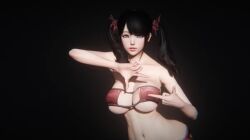 3d asian asian_female bikini black_hair busty cleavage cute cute_face female female_only huge_breasts ling_xiaoyu looking_at_viewer poking_breasts revealing_swimsuit tekken twintails underboob unknown_artist