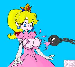 2010 blush breasts_out chain_chomp clothes color crown female human interspecies mario_(series) nintendo piercing princess_peach robert_dejesus tagme torn_clothes