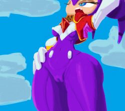 1female 1girls arm_up blue_eyes breasts buttbuttthenobelbutt cameltoe cloud eyelashes fang female gloves hand_on_hip narrow_waist nights nights_into_dreams nipple_bulge one_eye_closed open_mouth sega sky solo stretching tagme thick_thighs thin_waist tight_clothing