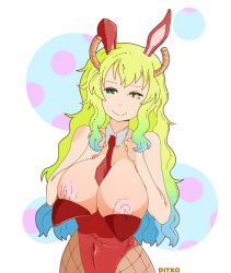 bunny_ears bunnysuit ditxo_arts huge_breasts kobayashi-san_chi_no_maidragon lucoa lucoa_(maidragon) quetzalcoatl_(dragon_maid) tagme