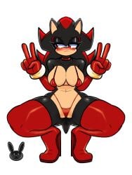 artist_request bikini double_peace_sign double_v genderswap_(mtf) shadow_the_hedgehog sonic_(series) spread_legs squatting tagme