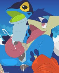 2boys absurd_res anal anthro anthro_on_anthro anthro_penetrated anthro_penetrating anthro_penetrating_anthro ass ass boner cloud clouds cock crossover cum cum_inside cum_while_penetrated cumming day dick erection fellatio frog gay greninja male male/male male_only oral oral_while_penetrating pants pants_down penetration penis pokemon pokemon_(species) pokemon_xy ranno rivals_of_aether semen sky spread_legs spurt spurting squirt squirting stroke stroking_penis sweat tongue tonguejob winick-lim
