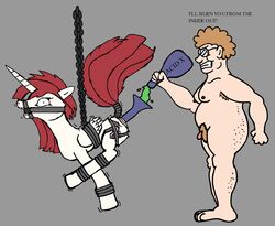 abuse acid armpit_hair blood blue_eyes bondage brown_hair clyde_revenge cutie_mark danger english_text forced friendship_is_magic gag gagged guro horn imminent_death lauren_faust long_hair moobs my_little_pony nipples overweight_male pubic_hair rape red_hair small_penis tail torture ugly_bastard wide_eyed wings