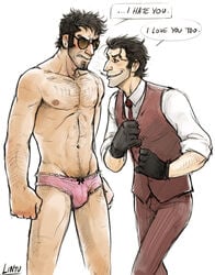 2boys abs artist_name cigarette clenched_hands crossdressing erect_nipples facial_hair frown gay glasses gloves lintu lintufriikki male male_only manly_crossdresser necktie panties pecs penis_in_panties sideburns smile sniper sniper_(team_fortress_2) spy spy_(team_fortress_2) sunglasses tagme team_fortress_2 tinted_eyewear unbuttoning undressing vest white_background