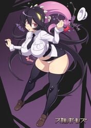 ass black_legwear bouncing_breasts breasts female filia_(skullgirls) futakuchi-onna grabbing hat huge_ass impossible_clothes impossible_shirt japanese_text large_breasts legs long_hair miniskirt multi_mouth necktie open_mouth plump prehensile_hair pussy red_eyes saliva samson_(skullgirls) schoolgirl shirt skirt skullgirls solo teeth thick_thighs thighhighs thighs tongue tongue_out underwear uno_makoto very_long_hair yellow_eyes youkai