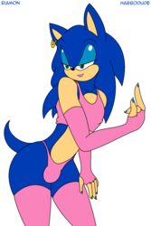 1boy alternate_body_type androgynous anthro balls_in_panties biamon bimbo blue_hair bulge crossdressing ear_piercing eyeshadow femboy feminine_male girly green_eyes habbodude hair hedgehog hoop_earrings lipstick makeup male nail_polish panties penis_in_panties piercing sega smile solo sonic_(series) sonic_the_hedgehog stockings the_finger thighhighs thong trap underwear