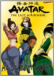 4girls avatar_legends avatar_the_last_airbender clothing dark-skinned_female dark_skin earth_kingdom english_text erect_nipples erect_nipples_under_clothes female fire_nation human katara kyoshi_warrior medium_breasts multiple_girls nickelodeon straight_hair suki text toph_bei_fong ty_lee water_tribe