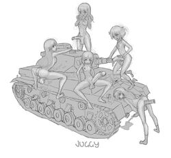 5futas akiyama_yukari anal anal_dildo ass balls ejaculation futanari girls_und_panzer intersex isuzu_hana juggy nishizumi_miho penis reizei_mako takebe_saori tank testicles