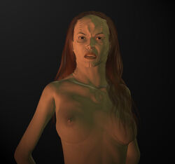 2013 3d alien arms_behind_back breasts cardassian_(species) collarbone female front_view humanoid jaguarry3 long_hair looking_up nipples nude open_mouth original_character solo star_trek