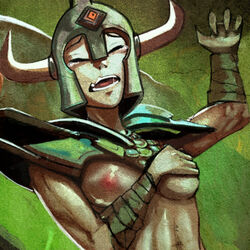 armor boxforty breasts color dota_2 exposed_breasts female female_only helmet rule_63 solo undying