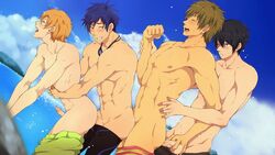 4boys abs anal anal_penetration anal_sex ball_grab balls black_hair black_monkey blonde_hair blue_hair blush brown_hair closed_eyes erect_nipples erection foursome free! gay glans goggles_around_neck group group_sex guided_penetration haruka_nanase hazuki_nagisa holding_wrist human human_only light_skin looking_pleasured makoto_tachibana male male_only mantrain multiple_boys muscles muscular muscular_male nagisa_hazuki nanase_haruka_(free!) navel open_eyes open_mouth penetration penis penis_grab penis_size_difference rei_ryugazaki sea seaside swimming_trunks swimsuit_down swimwear tachibana_makoto tagme testicle_grab testicles toned train_position yaoi