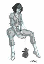 april_o'neil april_o'neil_(tmnt_1987) belt electronics futanari huge_cock human intersex juggy monochrome outerwear pale_skin penis solo_futa tagme teenage_mutant_ninja_turtles tmnt_1987 wristwear