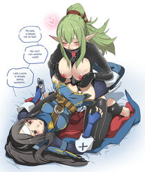 2girls black_legwear blush bondage bondage_mittens bondage_outfit breastless_clothes brought_to_obedience ceased_resistance dildo eudetenis female female/female fire_emblem fire_emblem_awakening gag gagged green_hair happy happy_dom happy_sex happy_sub headband horny_sub lesbian lesbian_sex lesbians lezdom lezsub licking licking_penis lucina_(fire_emblem)_(cosplay) manakete marth_(fire_emblem)_(cosplay) nintendo nipples open_mouth_gag paizuri penis_lick pointy_ears ring_gag say'ri_(fire_emblem) shagging slave spoken_heart stirrup_legwear stirrup_thighhighs strap-on strapon text tiki_(adult)_(fire_emblem) tiki_(fire_emblem) vibrator willing_sub yuri