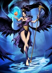 1girls apple architecture barefoot black_hair cleavage eris_(greek_mythology) feet female genzoman goddess goth greco-roman_architecture greek_mythology mythology ponytail solo tied_hair wings