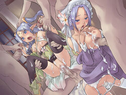 blue_eyes blue_hair blush breasts censored cum cum_inside cum_on_body cum_on_breasts cum_on_clothes cum_on_upper_body double_handjob elf female femsub flat_chest gangbang garter_belt garter_straps group_sex handjob lolita_channel male minerva minerva_(rune_factory) multiple_females multiple_penises paizuri penis pointy_ears rape rune_factory sex siblings straight tabatha tabatha_(rune_factory) thighhighs vaginal_penetration