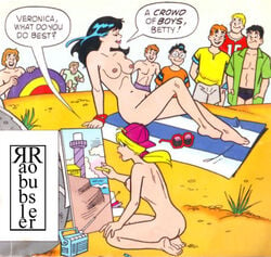 2girls archie_andrews archie_comics ass beach betty_and_veronica betty_cooper black_hair blonde_hair breasts dilton_doiley female female_only moose_mason multiple_girls nude rabblerouser reggie_mantle veronica_lodge