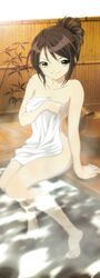 animated barefoot blink blinking brown_hair feet female female_only highres human long_image nude onsen short_hair solo suzumiya_haruhi suzumiya_haruhi_no_yuuutsu tall_image towel