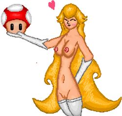 bad_anatomy beige_skin blush breasts closed_eyes color female female_only gloves hair heart holding human long_hair mario_(series) mushroom nintendo nipples opopa princess_peach skinwalker solo standing straight_hair super_mario_bros. tagme vulva white_background