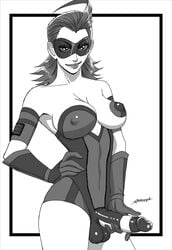 1futa anasheya dickgirl domino_mask futa_only futanari hand_on_hips holding_penis intersex leotard looking_at_viewer mask masked masked_futa monochrome smile solo solo_futa superhero the_phantom_futa