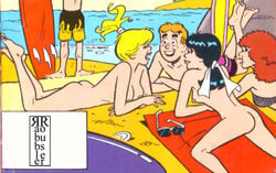 3girls archie_andrews archie_comics ass beach betty_and_veronica betty_cooper black_hair blonde_hair breasts brown_hair female female_only multiple_girls nude rabblerouser veronica_lodge