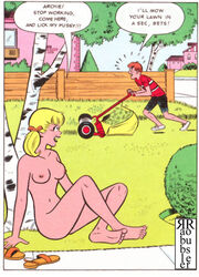 archie_andrews archie_comics ass backyard betty_and_veronica betty_cooper blonde_hair breasts lawn_mower nude rabblerouser