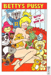 archie_comics bed bedroom betty_and_veronica betty_cooper blonde_hair breasts nude plush_toy rabblerouser smile stuffed_animal stuffed_toy teddy_bear